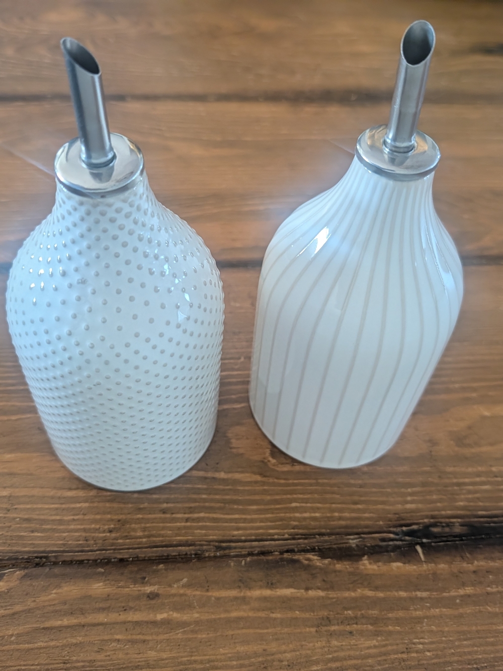 West Elm White Ceramic Oil Pourer Set with Stainless Spouts